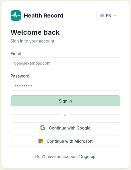 Health Record sign-in screen